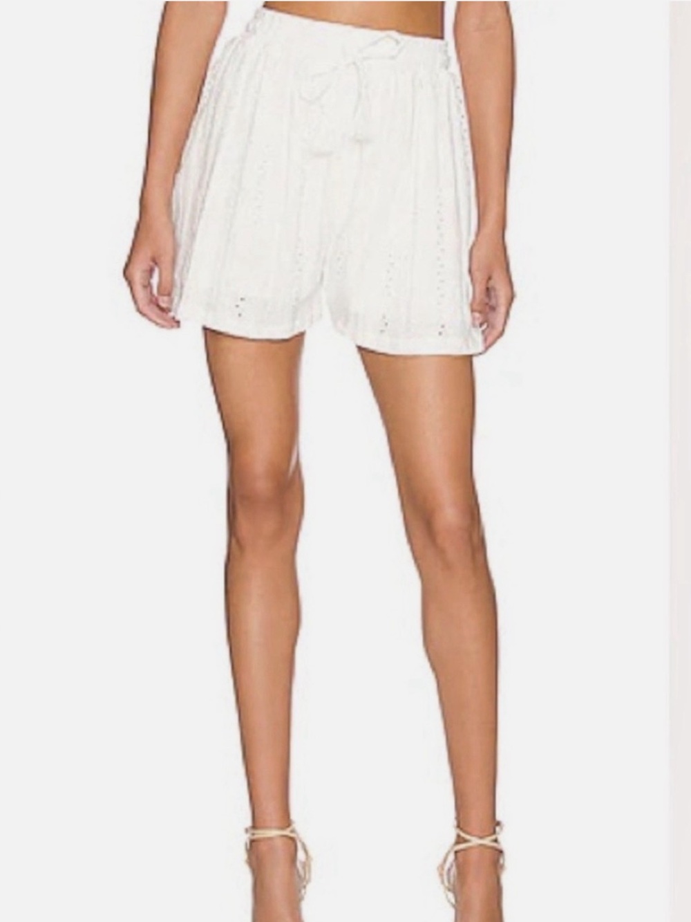 BCBGeneration White Eyelet High Waist Drawstring Shorts